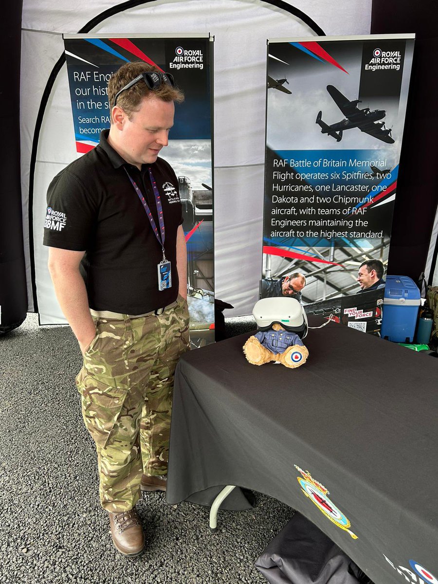 RAFBF's tweet photo. Reggie’s adventures in the Military Village at the British GP featuring @RoyalAirForce @RAFBBMF @RAFTyphoonTeam @BritishArmy @RoyalNavy #rafbf1 #noordinaryjob #BritishGP https://t.co/4qK6N4HPs9
