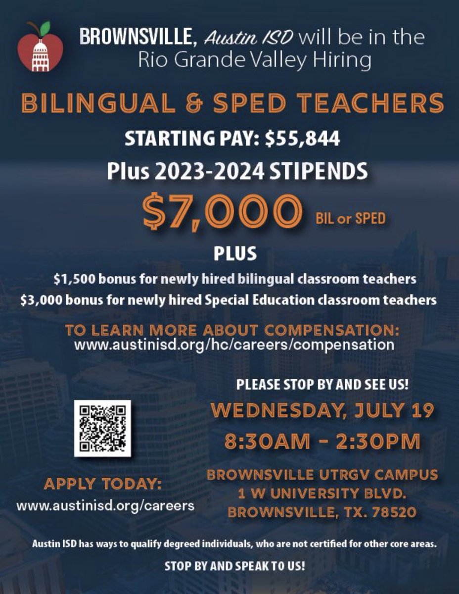 Austin Independent School District will be in the Lower Rio Grande Valley recruiting Bilingual &amp; Special Education teachers for the 2023/2024 school year! #WelcomeHome #AustinISDJoy