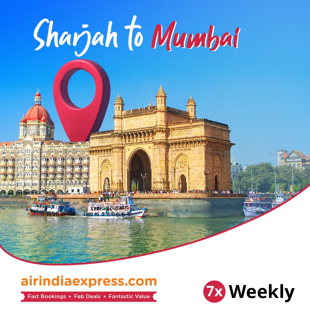 AirIndiaX's tweet photo. Explore the historic forts in Vijayawada or marvel at the iconic Gateway of India in Mumbai, direct from Sharjah. Book direct flights from Sharjah to Vijayawada and Mumbai, on https://t.co/rMBTOFABRt. #DirectToYourPlans https://t.co/4WgMprjwaD