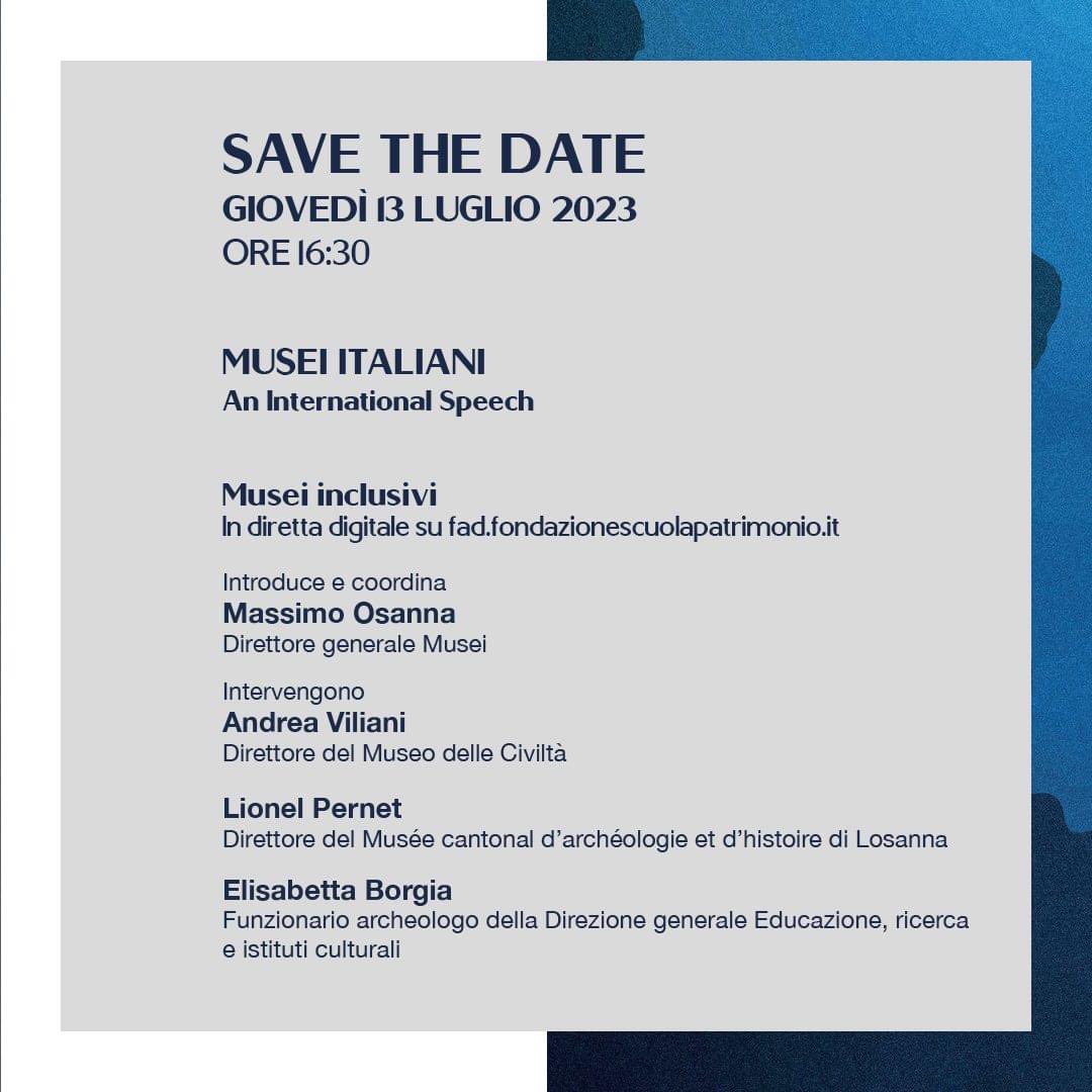 museitaliani's tweet photo. 📆 Giovedì 13 luglio, alle ore 16:30, presso la sala conferenze di Palazzo Massimo al @MNR_museo si terrà il prossimo appuntamento di "Musei Italiani. An International Speech", il ciclo di incontri sul Sistema museale nazionale.
Per info https://t.co/CNw6QZV3dV https://t.co/6pc6k468px