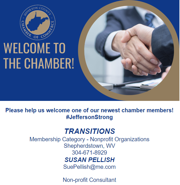 WVJCChamber's tweet photo. Welcome our newest member, Sue Pellish with Transitions!
https://t.co/pU54D5ysBw https://t.co/MAgDLQUZUy
