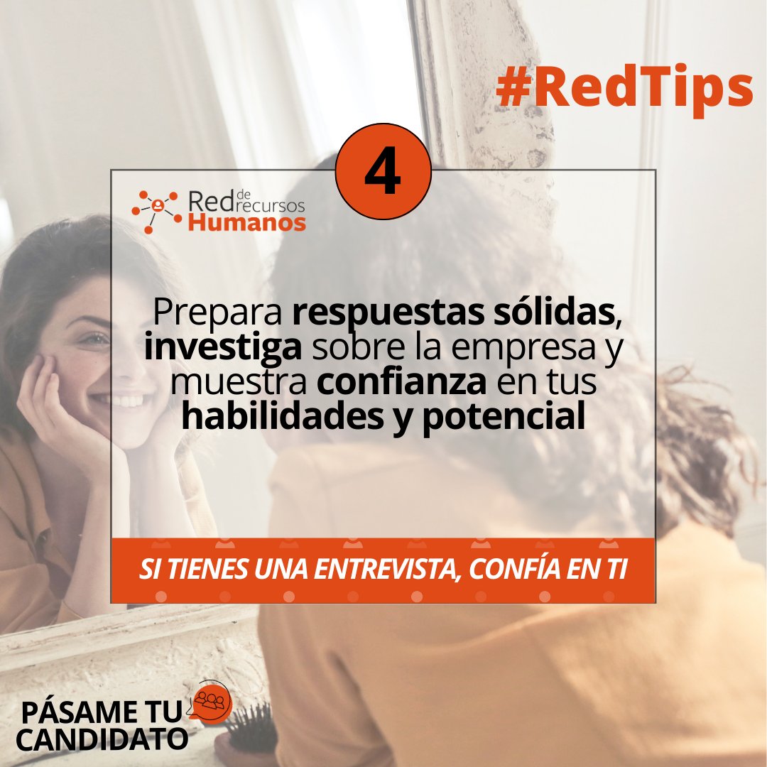 Redderrhh1's tweet image. 💼💡 5 #RedTips infalibles para alcanzar el éxito 🌟 ¡Deslumbra en tus entrevistas sin experiencia laboral! 

📌 En el cuarto tip, te revelamos el poder de la confianza: ¡Si tienes una entrevista, confía en ti mismo! 💪🔥

🧡 Recuerda, eres un talento único y valioso👏