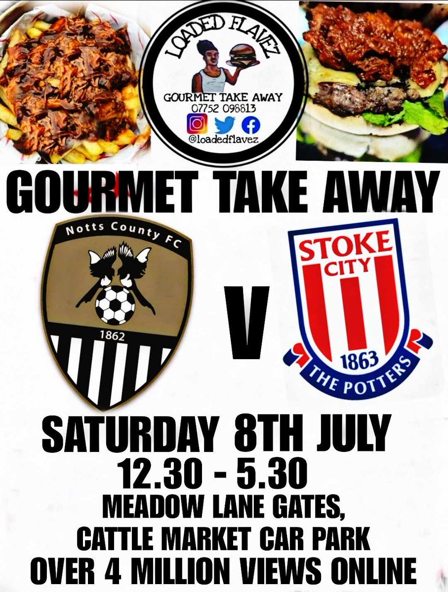 LoadedFlavez's tweet photo. See you tomorrow!
#stokecity #stoke #ncfc #nottscounty #preseason #friendly #nottingham #cattlemarket #loadedfries #loadedburgers #gfoptions #wetakecash https://t.co/xh7ze69YKc