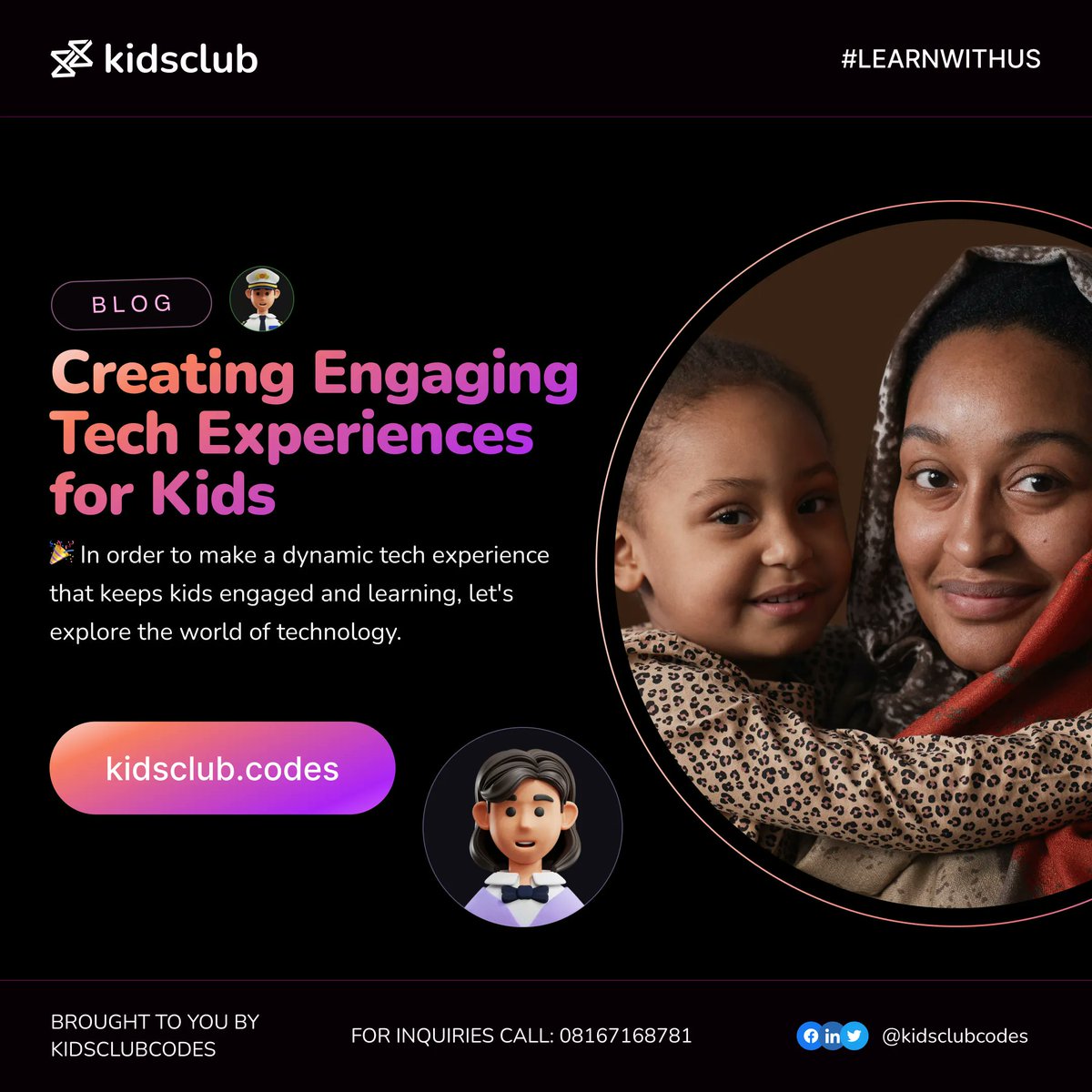 KidsClubZones's tweet image. Explore the world of technology with Kidsclub Codes.
We create dynamic experiences that keep your kids engaged with our courses. Why don't you register your kids today?
#exploretechnology #stemprograms