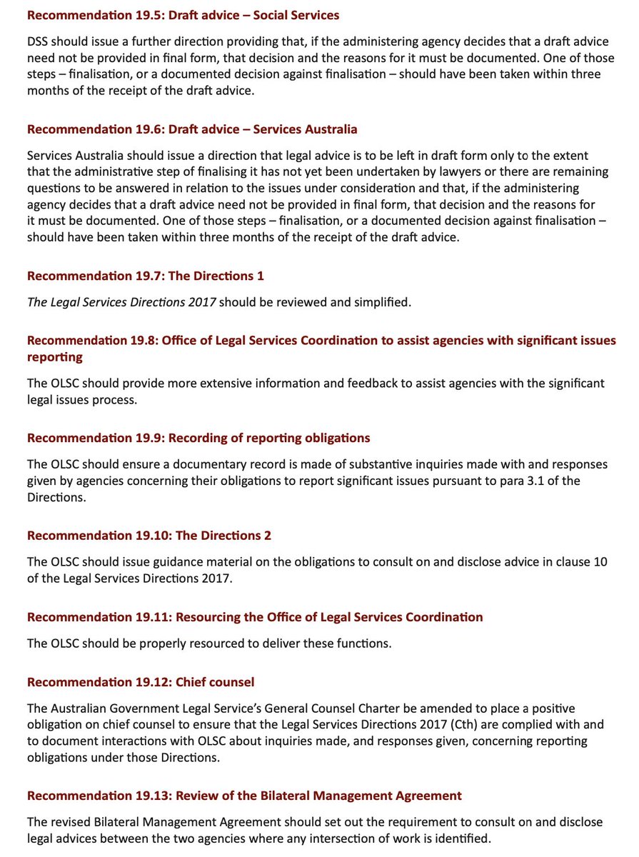 Coadem's tweet image. Re #robdebt recommendations for the in-house legal counsel of Services Australia and DSS: The fact Holmes says they need regular training about core duties and responsibilities outlined in the Legal Practice Standards is eye-watering. WTF standard are we working from now?