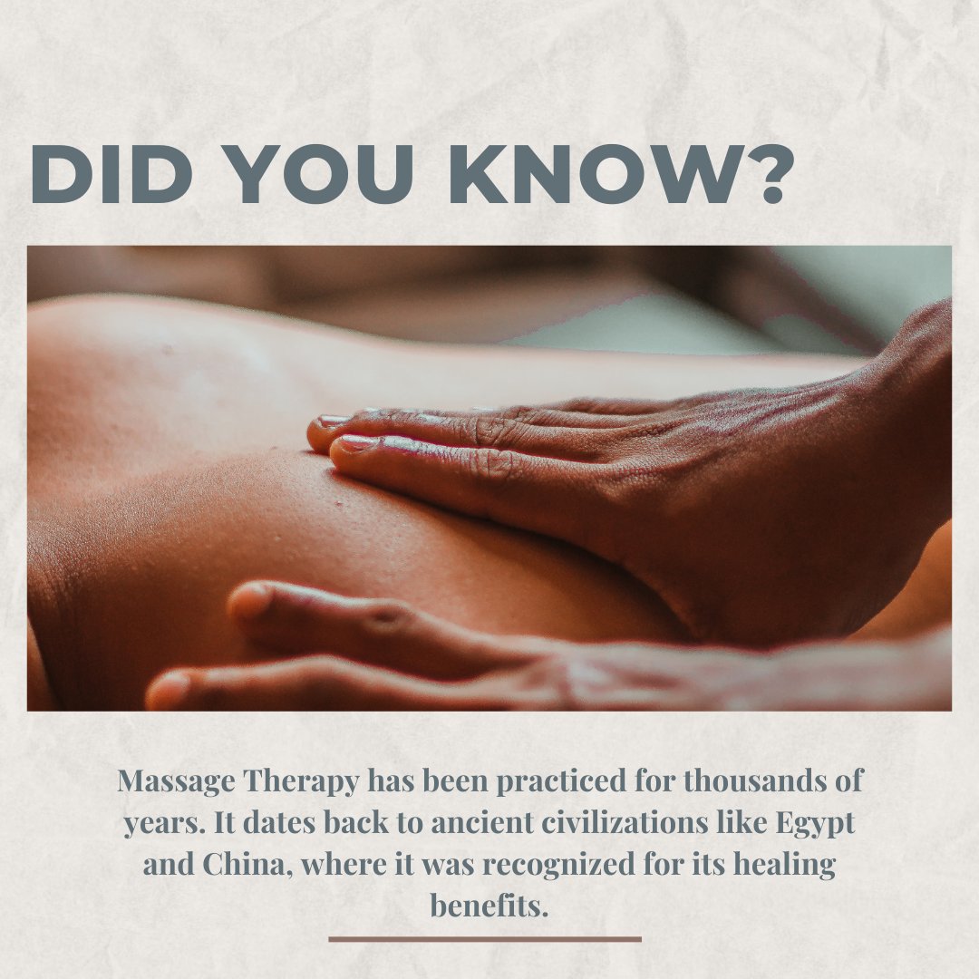 OhioManagement's tweet photo. Did you know that massage therapy has been practiced for thousands of years? It dates back to ancient civilizations like Egypt and China, where it was recognized for its healing benefits. ✨

#MassageTherapyFacts #AncientHealing #WellnessTraditions https://t.co/Fz6rkAuh2N