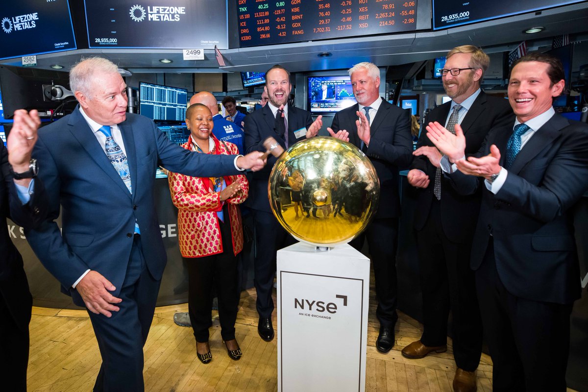 NYSE's tweet photo. The first company out of #Tanzania to go public on a major US exchange is Lifezone Metals! 🇹🇿🇺🇸 Welcome Chair Keith Liddell, CEO Chris Showalter, Elsie Kansa, Tanzania Ambassador to U.S., and the entire team! $LZM @tzembassyus https://t.co/GIce8ZAdwJ