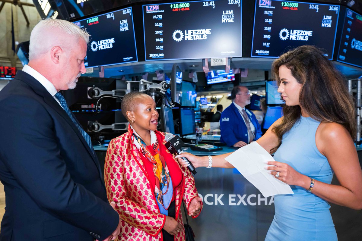 NYSE's tweet photo. The first company out of #Tanzania to go public on a major US exchange is Lifezone Metals! 🇹🇿🇺🇸 Welcome Chair Keith Liddell, CEO Chris Showalter, Elsie Kansa, Tanzania Ambassador to U.S., and the entire team! $LZM @tzembassyus https://t.co/GIce8ZAdwJ