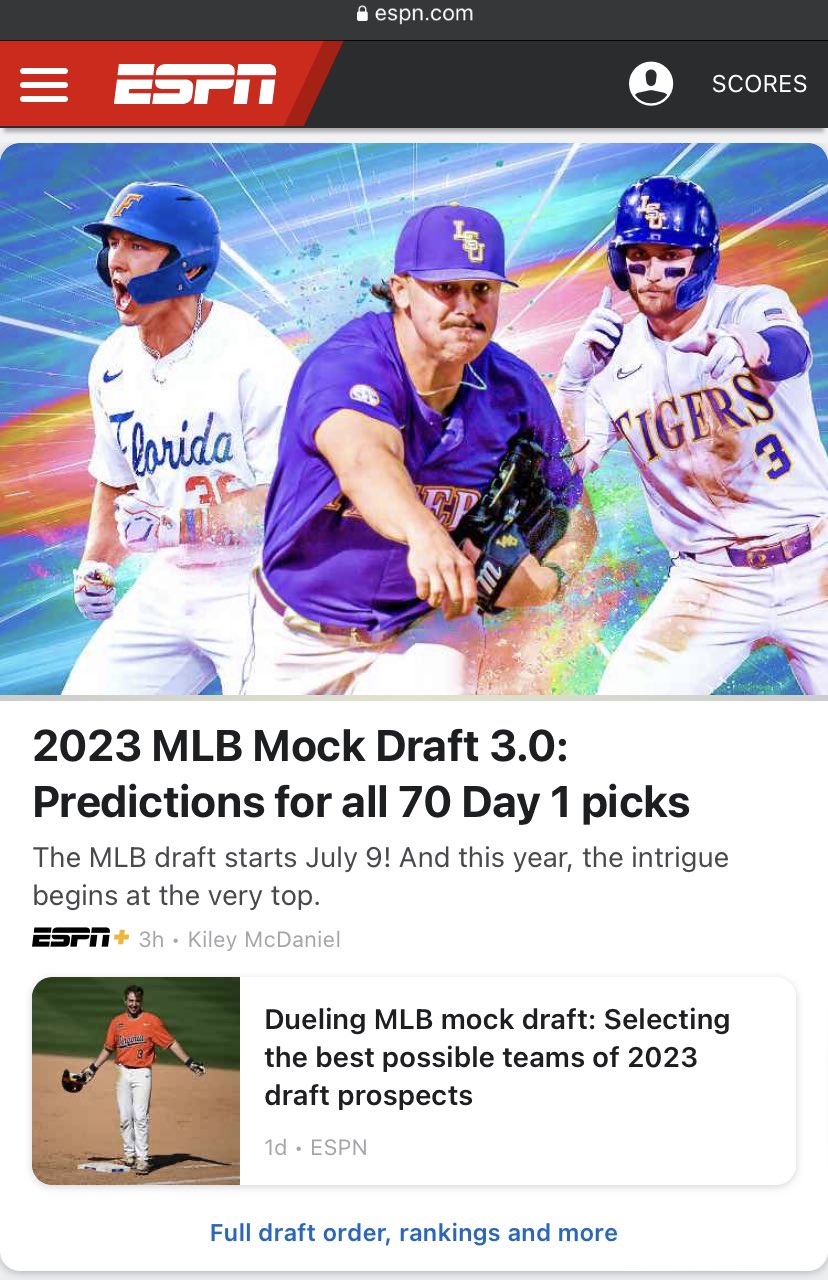 MLB mock draft 2023 Round 1  2 predictions top 2023 MLB prospects