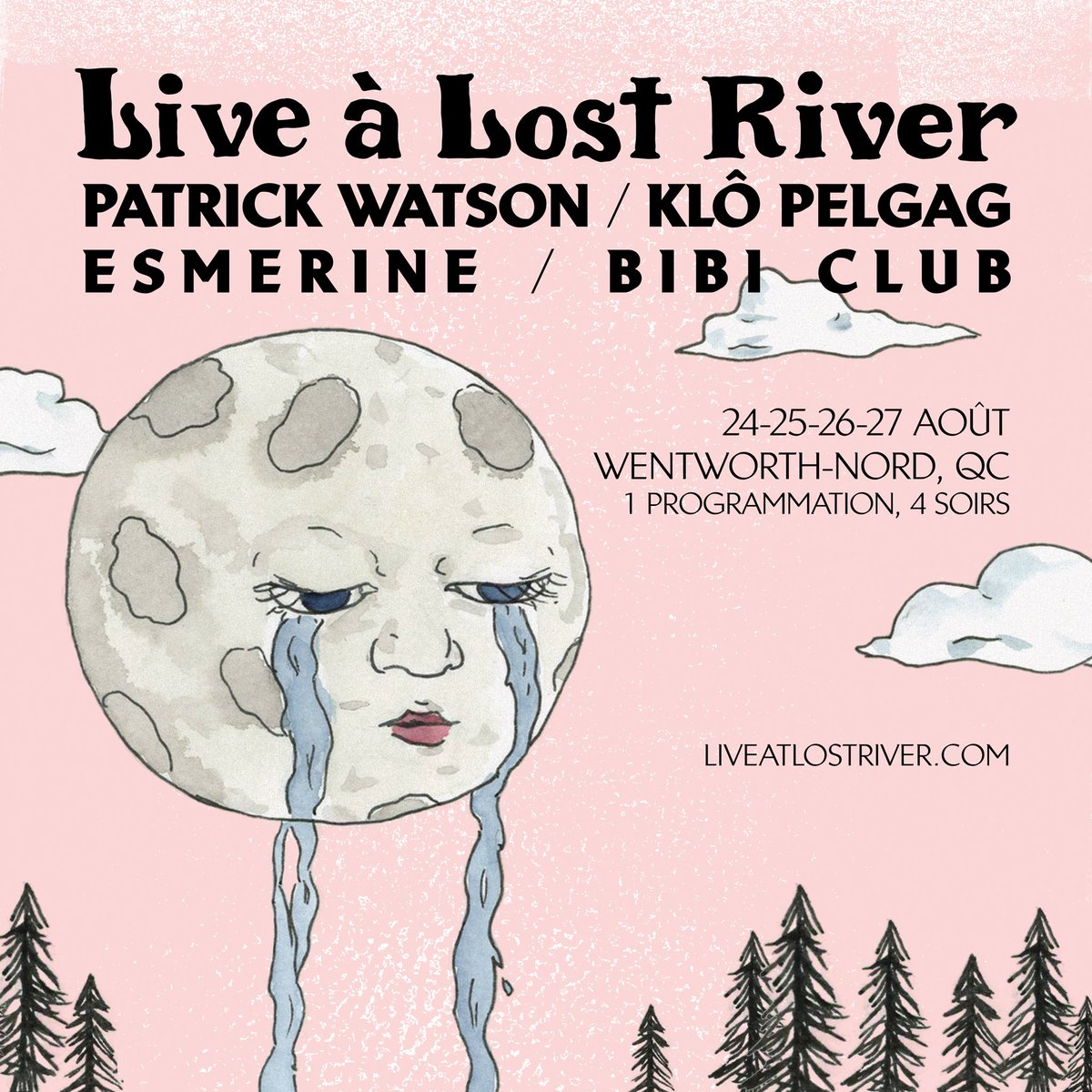 1 line-up, 4 nights! @patrickwatson is back again this summer, taking the stage alongside @BibiClubmusic and @KloPelgag 👏🏼 In a forest near you, happening August 24-27 🌚 Tickets on sale at liveatlostriver.com