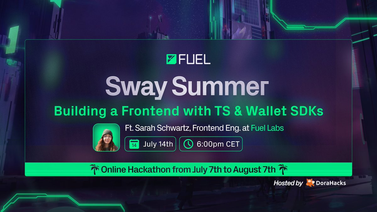 fuel_network's tweet photo. 🏗️ Building a Frontend with TS and Wallet SDK Workshop - Ready to take your frontend game to the next level?

Join us on July 14th at 6 PM CET to learn how to create compelling frontends using TypeScript and the Fuel Wallet SDK.

Join here: https://t.co/7gZvmFMxV8 https://t.co/Pu6RzR6nM6