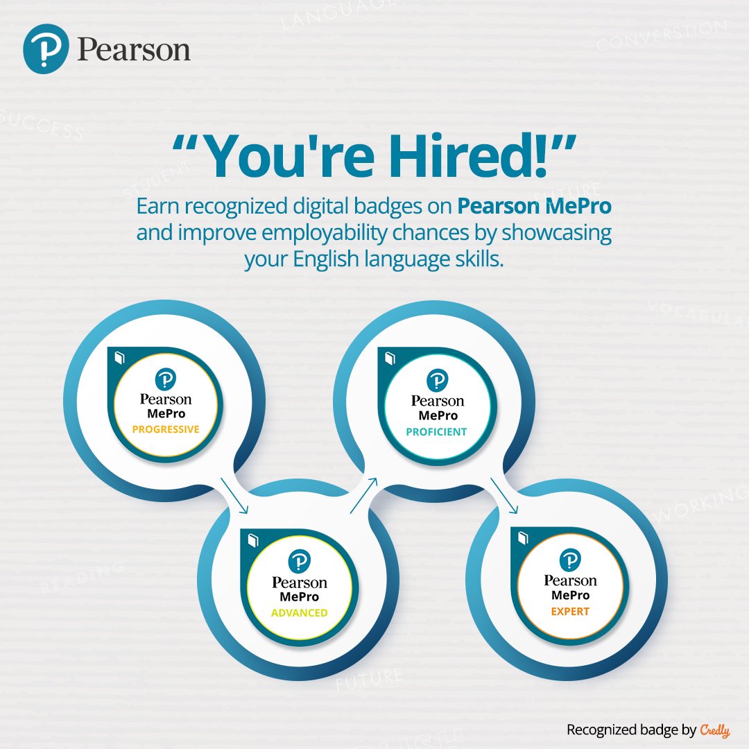 PearsonIN's tweet image. #MePro is an AI-powered English language improvement solution which allows you to earn recognized digital badges by #Credly which you can add to your website, social media, and e-portfolio to improve employability chances.
