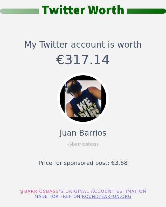 Mi valor en Twitter es de: €317.14

➡️ funtwitter.games/twitterworth?l…