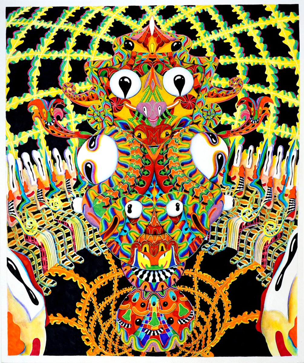 Here's something to tickle your eyeballs this Friday!

These beautifully psychedelic illustrations by Dang Olsen depict his world and experiences from dreams and ‘trips’. It sure looks like a fun world to be in.

Read more here: creativeboom.com/inspiration/da…

#illustration #surrealism