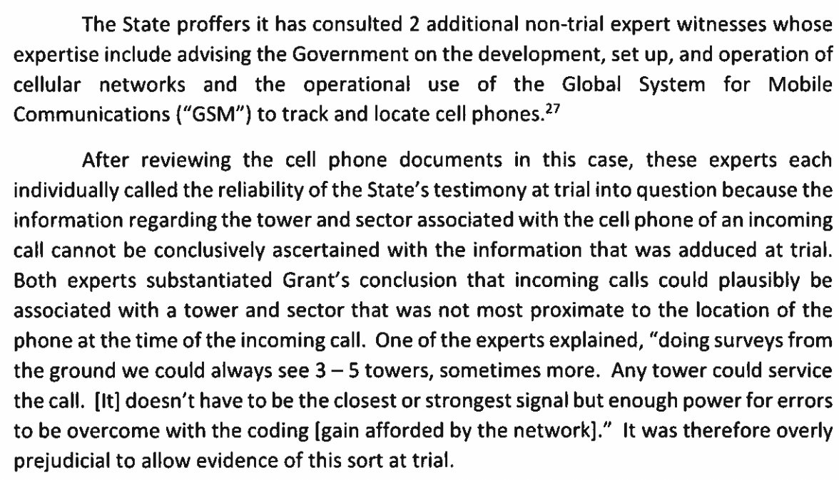 EvidenceProf's tweet photo. Rereading the Motion to Vacate in the Adnan Syed case, and maybe as important as everything w/the alternate suspects was the fact that the State consulted w/2 experts who said incoming calls were unreliable for determining the location of Adnan's phone: https://t.co/cnGNMFsDU4 https://t.co/nke5qVfAL4