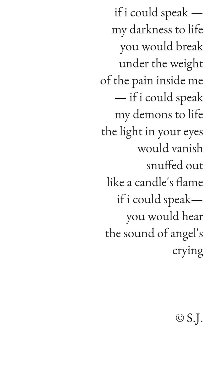 SJPoetryCorner's tweet photo. "if i could speak"

#PoetryCommunity #Poetry
#WritingCommunity #Writer
#WritersOfTwitter #Poet #PoetsOfTwitter #PoetryTwitter

@RealisticPoetry https://t.co/Jl50FiJ3an
