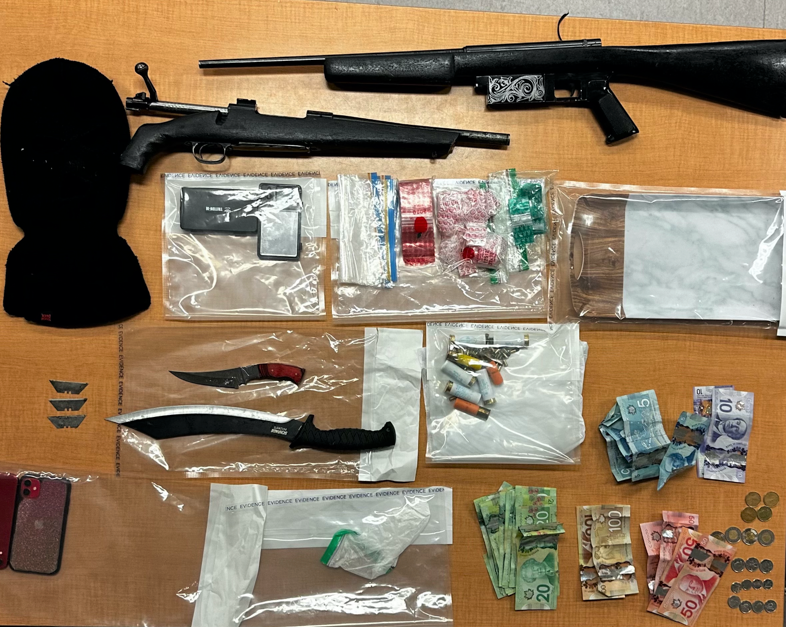 #Lloydminster RCMP conducted a traffic stop on Highway 44 on June 12. What started with mandatory alcohol screening lead to the seizure of multiple illegal substances and weapons. Both the driver and passenger were charged. #SaferAB