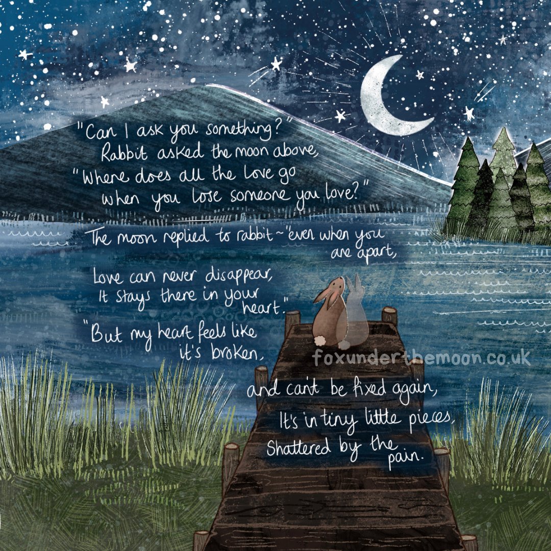 Fox_Under_The's tweet photo. I wrote a little poem about navigating the heart-breaking journey of grief. This one is called ‘Broken’ and is about a little bunny asking the moon what to do with all the love left behind when losing a loved one.
#Grief #loss #love #life https://t.co/YxhqZ0pk8U