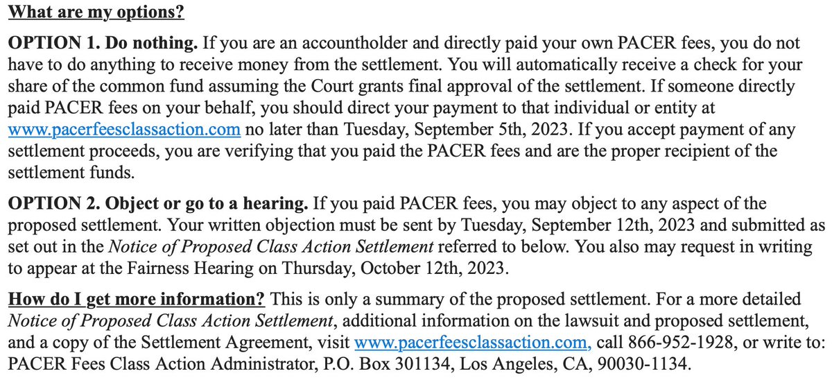 elizabethcburch's tweet photo. Pacer users: a notice about the impending class settlement. Kudos to @deepakguptalaw & @motleyrice for negotiating a deal without claims forms & hurdles to jump through to recover compensation.
#Pacer @FreeLawProject #Classaction #ComplexLitTwitter https://t.co/nqgTEfiGUv