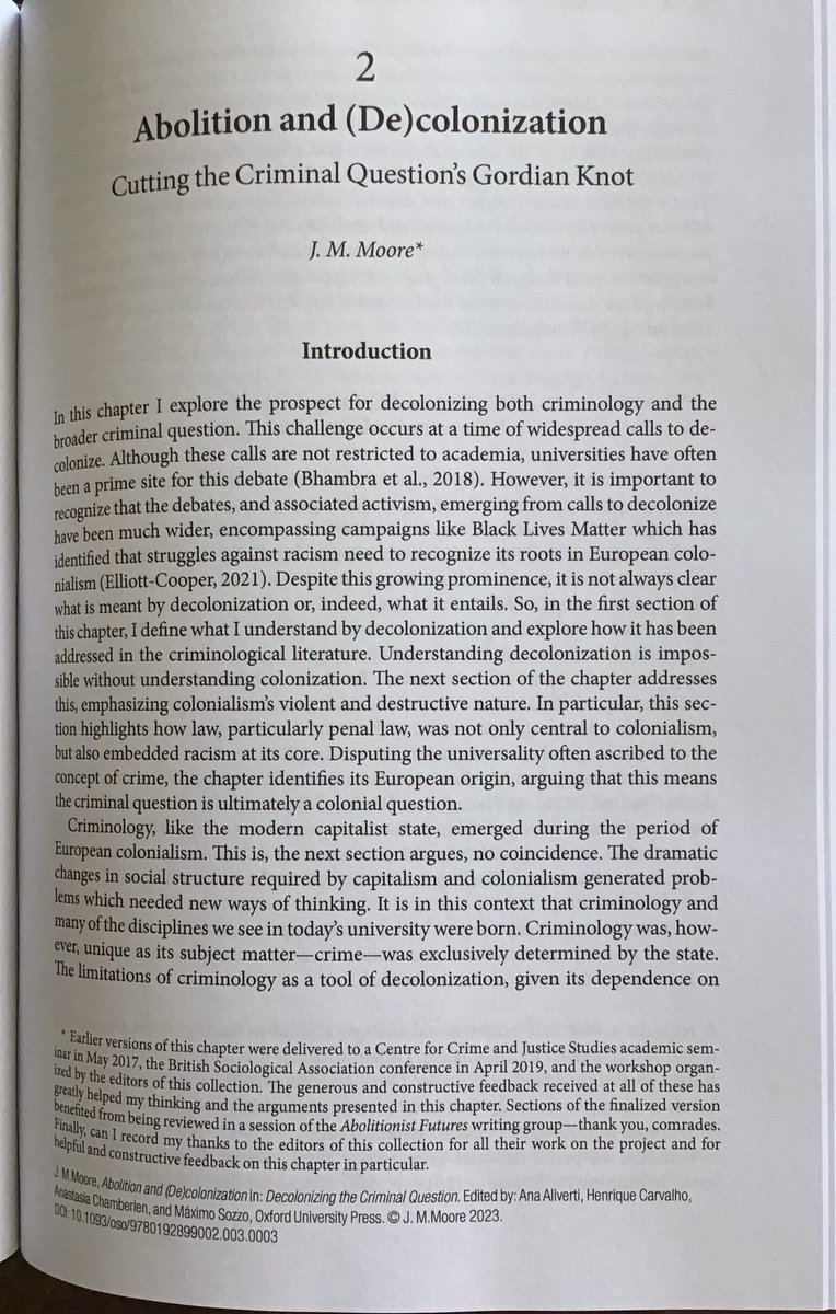 Today’s post  - hard copy of the “Decolonizating the Criminal Question” edited collection. 

Includes my chapter Abolition and (De)colonization 

£120 😱 or 

😁 Free PDF download 👇