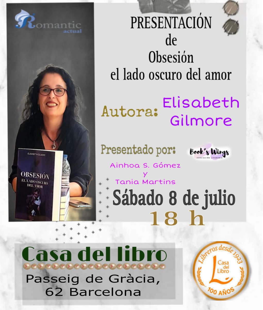 ¿Estás mañana 8 de julio en Barcelona? Te espero a las 18 h en <a href="/casadellibro/">Casa del Libro</a> Passeig de Gràcia 62. Presentaré mi novela de romántica thriller Obsesión el lado oscuro del amor, publicada por <a href="/romanticedicion/">Romantic Ediciones</a> 
Habrá sorpresas para los lectores que compren un libro #Barcelona