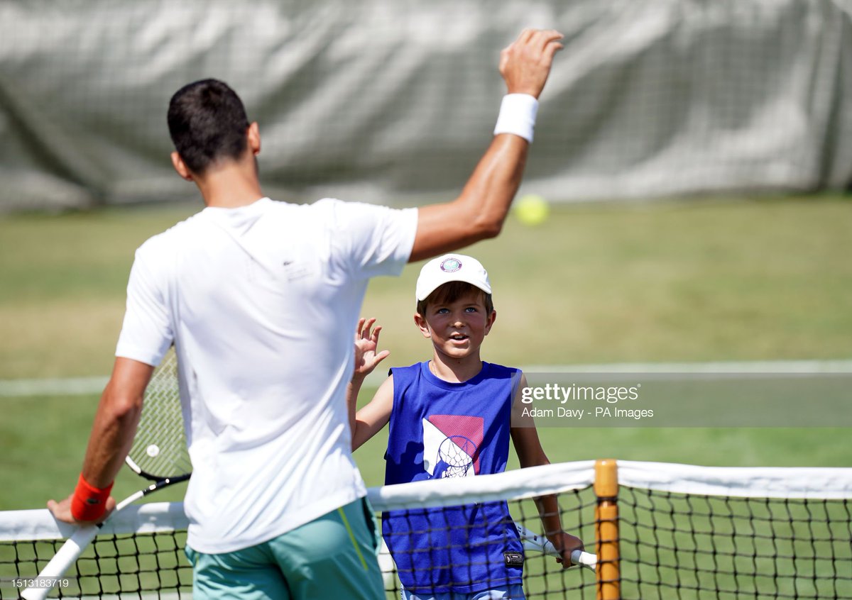 BigBadWolfWolfy's tweet photo. Daddy's little helper is there 😊
He didn't want to stay post practice to work a little bit on his serve though, per @luksie1 😄
#NoleFam #Djokovic #Wimbledon https://t.co/zdHkdCUzwg