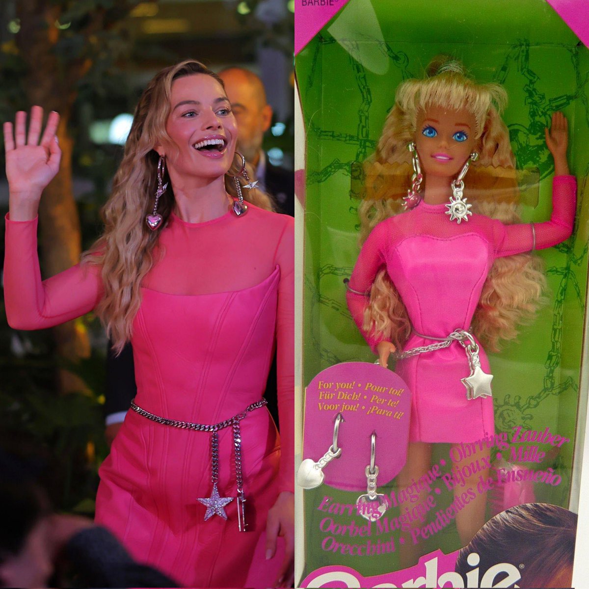 Hagamos un hilo de los outfits de Margot Robbie en sus reciente presentaciones, donde le ha rendido tributo a las diferentes Barbies💄.
En el evento que apareció ayer [6/7] en Mexico, utilizó un look de Balmain que recuerda a ‘Earring Magic Barbie’💞.