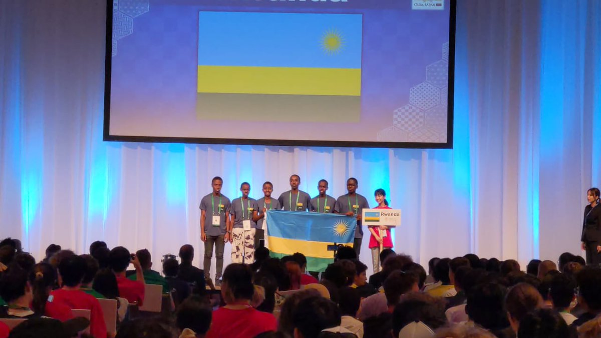 ngogarwanda1's tweet photo. Good  news from Japan! Team Rwanda is all set for the International Mathematical Olympiad  starting tomorrow! They're proudly representing Rwanda in the opening ceremony today. Our mascot Ngoga is with the team, cheering them on as they embark on this incredible journey. #IMO2023 https://t.co/yKBZkwemHM