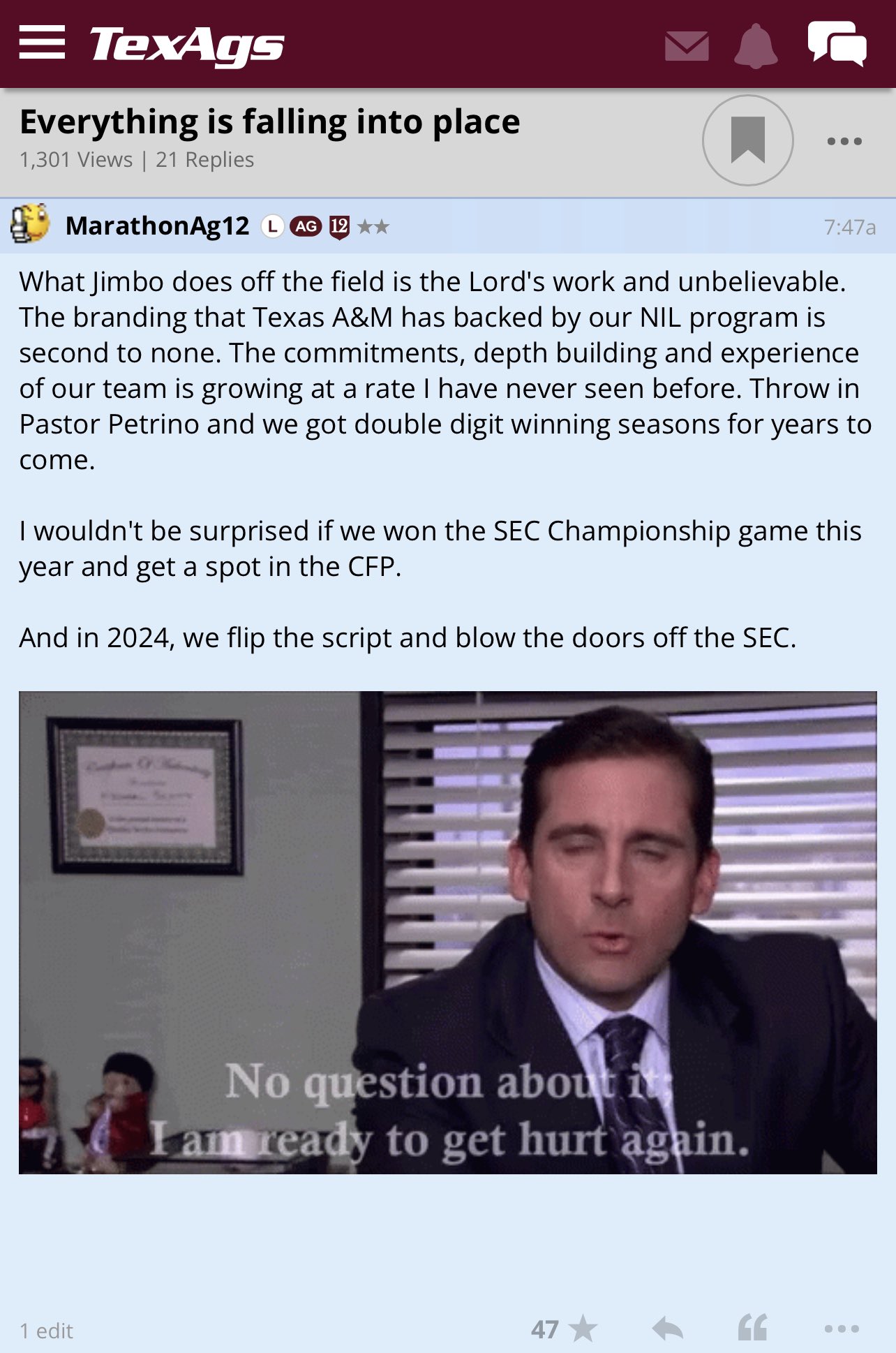 Message Board Geniuses on Twitter "Jimbo Fisher is doing the Lord’s