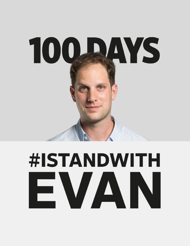 hstephensny's tweet photo. It’s 100 days since WSJ reporter Evan Gershkovich was wrongfully detained by Russia during a reporting trip &amp; falsely accused of espionage. The Wall Street Journal &amp; U.S. govt vehemently deny the allegation &amp; call for his immediate release. https://t.co/6dPaEWIYlv #IStandWithEvan https://t.co/26anunNin3