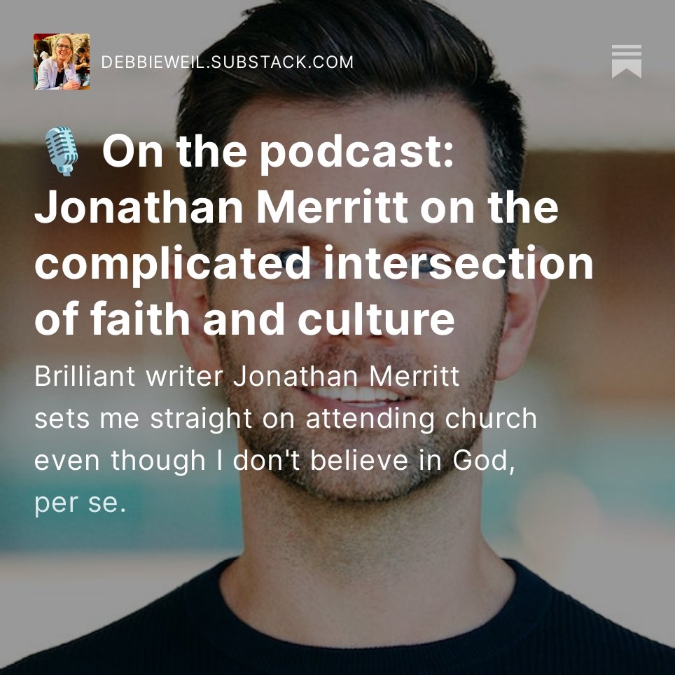 Debbie Weil 🎤 (@debbieweil) on Twitter photo Brilliant writer <a href="/JonathanMerritt/">Jonathan Merritt</a> sets me straight on attending church as a non-believer (it’s okay, he says!). Thx Jonathan for a great convo. debbieweil.substack.com/p/religion-any… Brilliant writer <a href="/JonathanMerritt/">Jonathan Merritt</a> sets me straight on attending church as a non-believer (it’s okay, he says!). Thx Jonathan for a great convo. debbieweil.substack.com/p/religion-any…
