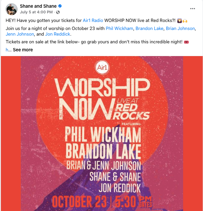 JustinPetersMin's tweet photo. Shane and Shane have partnered with Bethel music. I rarely post on FB (a friend of mine maintains the ministry page for me) but I did today. Here's a screenshot of their post and my reply. 

Bethel is a well known commodity. Ignorance of who they are and what they teach is not an option. This is really sad to see.