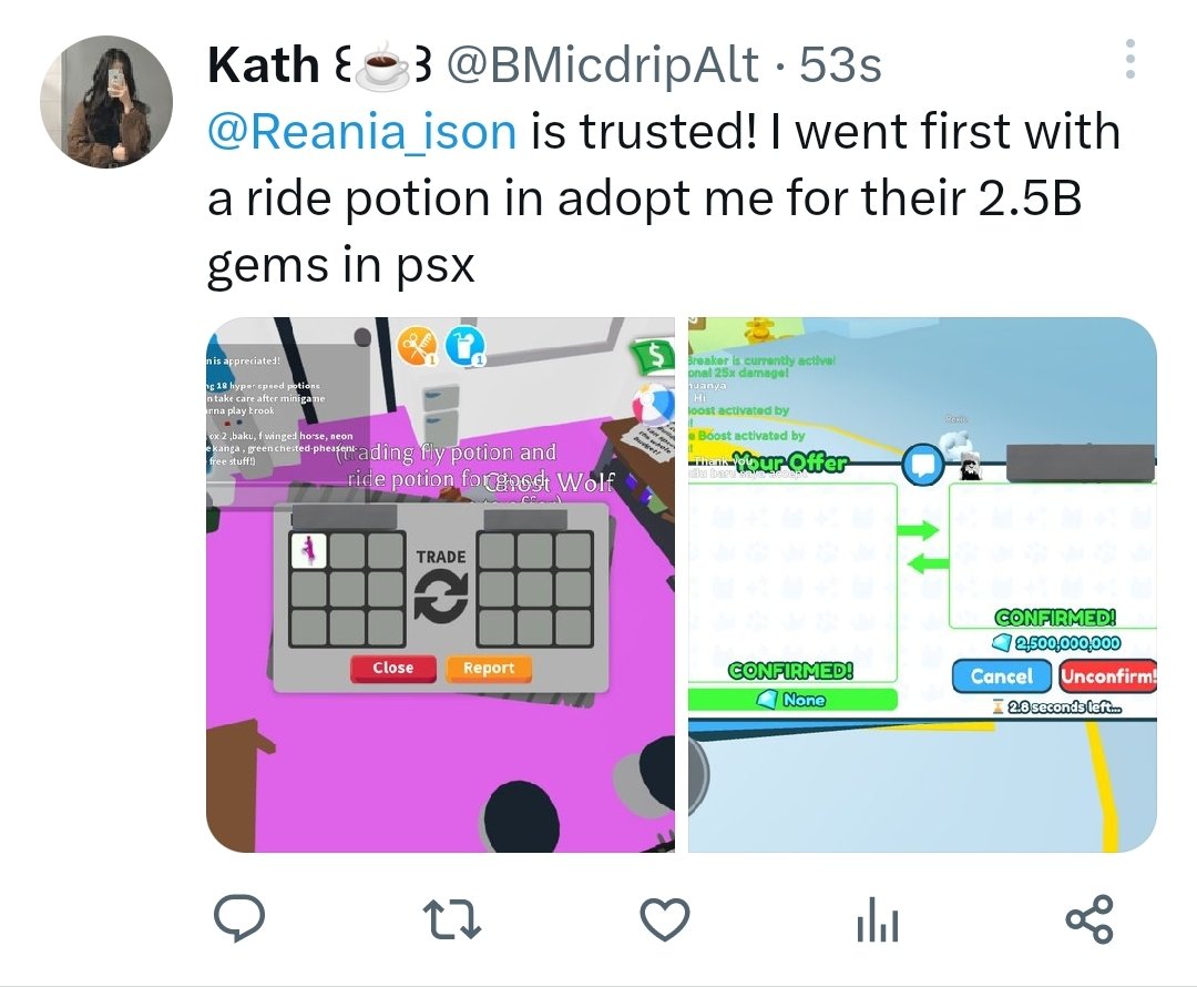 ReansProofs's tweet photo. Proof 6 it hink I lost count 😭 her adopt me for my psx gems! https://t.co/qKVmqHMwIv