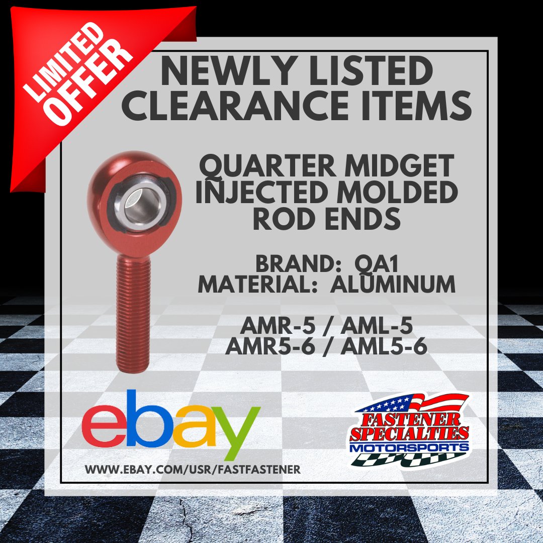 fastspec's tweet image. Attention Quarter Midget Teams!

LIMITED QUANTITIES AVAILABLE at Only $5 &amp;amp; $6 Each!
AMR-5 --&amp;gt; ebay.com/itm/2256518227…
AML-5 --&amp;gt; ebay.com/itm/3257179577…
AMR5-6 --&amp;gt; ebay.com/itm/2256518197…
AML5-6 --&amp;gt; ebay.com/itm/3257179567…

#quartermidgets #rodends #quartermidgetracing