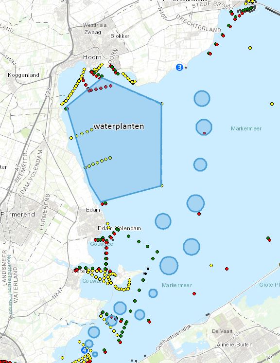 Markermeer / Hoornsche Hop ; Attentiebericht west SPORT H en SPORT G veel waterplanten. Verder veel meldingen van drijvende veenplaatjes.