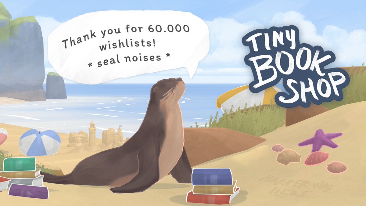 📕Well-read seal says thank you so much to all our fellow cozy gamers and book lovers for over 60.000 wishlists! ✨ We are honestly overwhelmed by all the support! And also, here is a sneak peek of the new beach location you will be able to set up shop at👀
#TinyBookshop #Blessed
