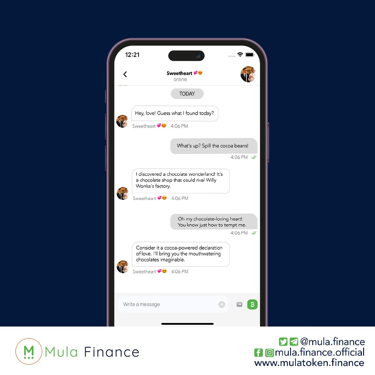 mulafinance's tweet photo. Do you know that you have this conversation with your significant other on our app ?

 #WorldChocolateDay  #WorldChocolateDay2023 #web3 #fintech https://t.co/AjsnMtbUpc