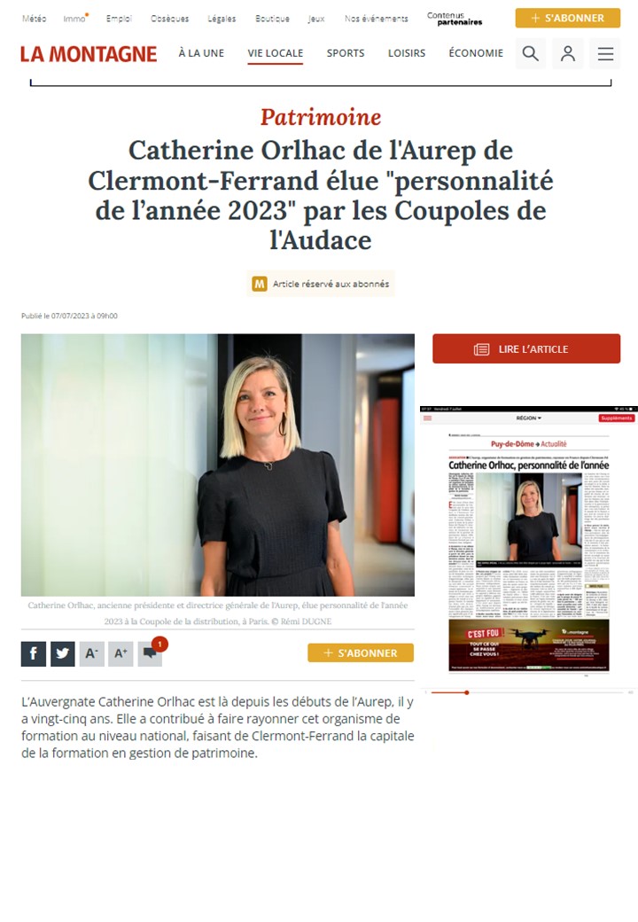#ITW  @Lamontagne_fr: l'article dédié à <a href="/COrlhac/">Catherine Orlhac</a> vice Présidente <a href="/AUREPClermont/">AUREP</a>
👉Lire : lnkd.in/dJBR8axn
#aurep #presse #interview #auvergne #france #formation #gestiondepatrimoine #banques #CGP #expertscomptables #avocats #assureurs