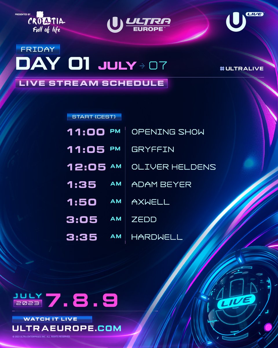 ultra's tweet photo. Our journey through Croatia begins today at @UltraEurope! Make sure to tune in to Day 1 at 11PM for #ULTRALIVE and at 9PM CEST for #RESISTANCELive at https://t.co/2hDkumH4X4 or the official @umftv YouTube channel! https://t.co/L3rOKoPnXJ