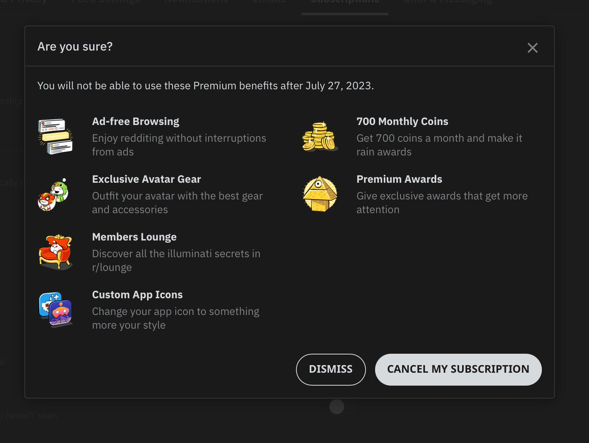 SushiSausage's tweet photo. Since I first signed up I was subscribed to #Reddit Premium. Thanks to their recent antics (but mainly them forcing @apolloreddit to shut down), that relationship is now over. #RIPInternet #myspacerevival https://t.co/z7PfkIa7SE