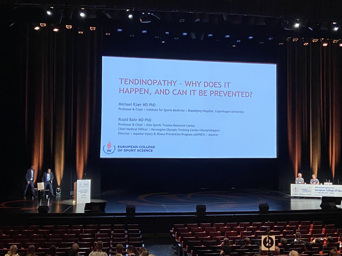 MVFranchi's tweet image. Not even halfway through this plenary session and I already have my @E_C_S_S Congress 2023 #ECSS2023 scientific highlight. 

@RoaldBahr and Michael Kjaer (😍) from @ISMCopenhagen taking us through a journey of all things related to tendinopathy.