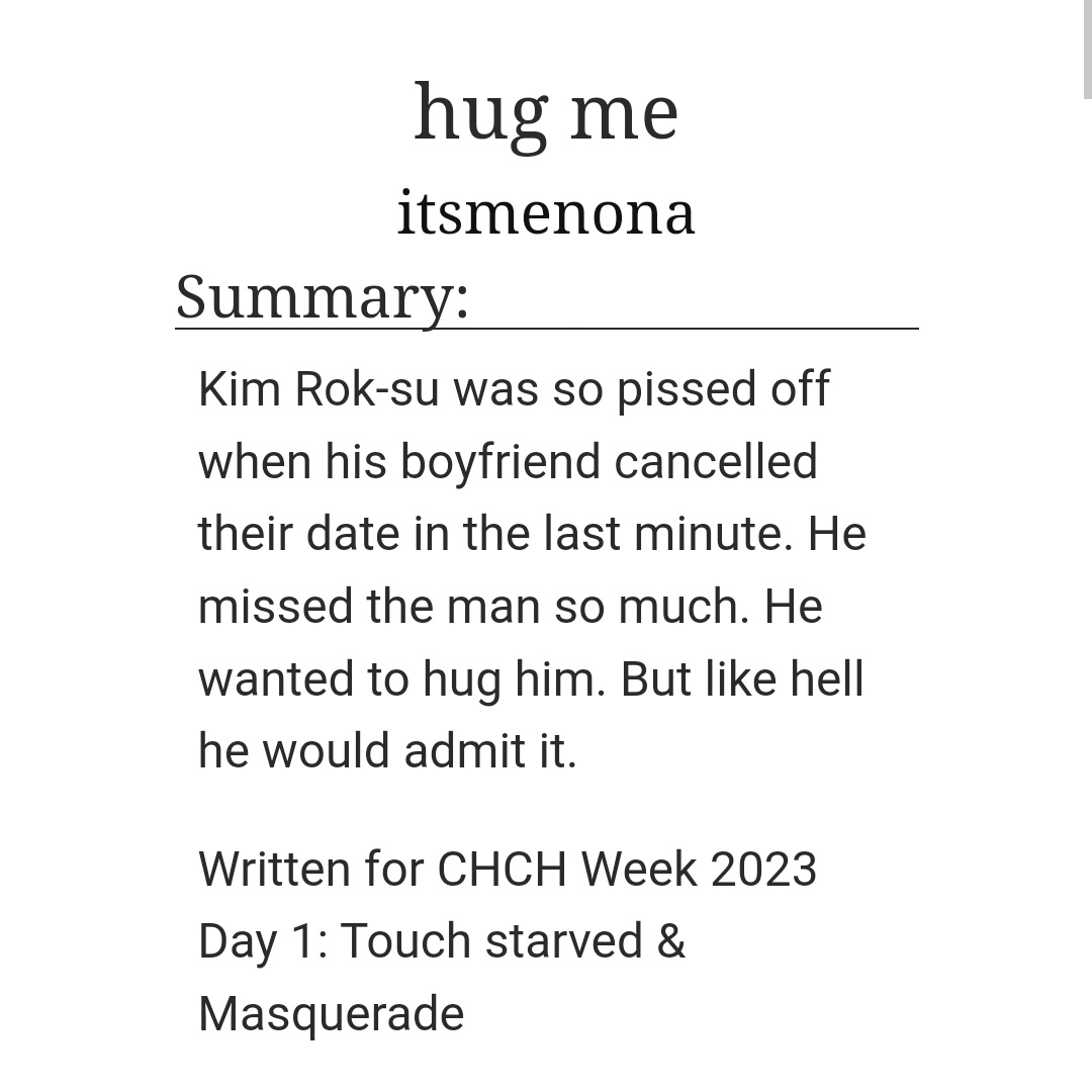 jzskl02's tweet photo. Day 1 : Touch-starved and masquerade
*handing my small offering to the community*
Words count ~1500
https://t.co/2C7XAnTF5B
#chchweek2023
#chchweek #choicale
@chchweek https://t.co/YviFxtYWes