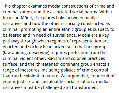 INFOLEKIOSK's tweet photo. @ChrisCunneen1 @AntjeDeckert @amanda_j_porter @jtaur1 @MicMMcG • chapter 3 | 11 pages, by Angela Moewaka Barnes, Tim McCreanor: “Feeding people's beliefs”
Mass media representations of #Māori and #criminality. #Racism #ColonialPractices https://t.co/tbGJjpQibN