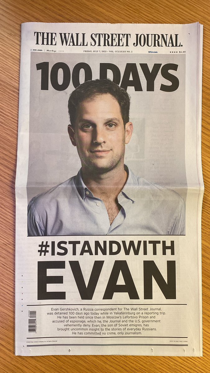 100 days. 100 days wrongfully detained. 100 days separated from his family and friends. 100 days without his favorite foods. 100 days of his life now spent behind bars. Let Evan go! #IStandWithEvan