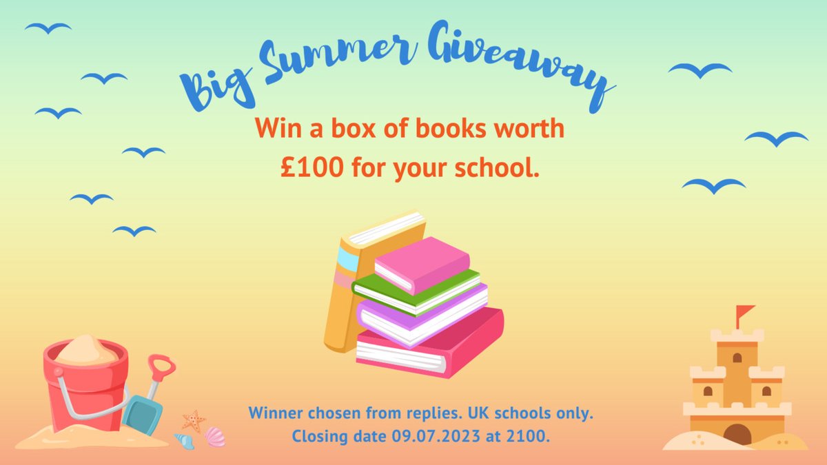 LiteracyHive's tweet photo. It's #Competition time 🎉

Which children's book would you recommend as a great read this summer? 

Reply and you could WIN a Book Bundle worth £100 from @bookwagonUK. To enter: 

⛱️Follow @LiteracyHive and @bookwagonUK 
🍦RT 
📚Reply and add #GreatSummerRead https://t.co/L4veOSlRgG