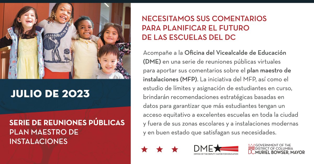 Let’s work together to ensure all DC students have access to modern, well-maintained public school facilities. Join us NEXT WEEK for our virtual town hall series on the Master Facilities Plan (7/12 or 7/13). Share your thoughts with us. We need your voice! dme.dc.gov/page/townhalls…