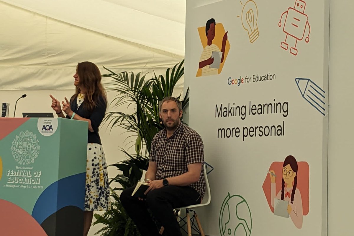 LEOacademies's tweet photo. 💬 Using research to inform practice 

At today’s #EducationFest, @grahammacaulay &amp; @FionaAS explored the shift from #EdTech to #PedTech, as they shared how we use research to inform practice across @LEOacademies. 

@EducationFest @GoogleForEdu https://t.co/PF8Crq9LTz
