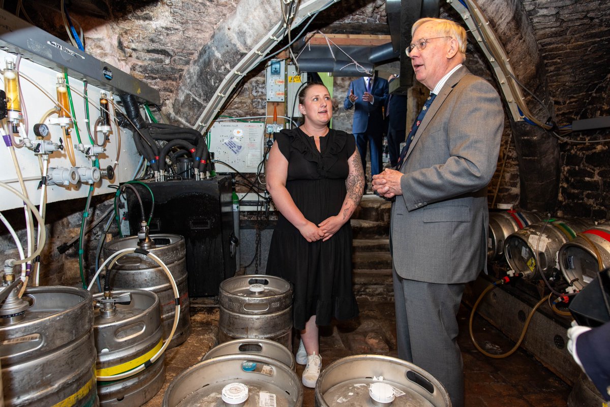 rutlandcouncil's tweet photo. His Royal Highness The Duke of Gloucester viewing restoration work at St John Church in #Ryhall, before a tour of The Green Dragon pub’s medieval vaulted beer cellar: https://t.co/gxSH2VYcia https://t.co/emNO2DkQhf