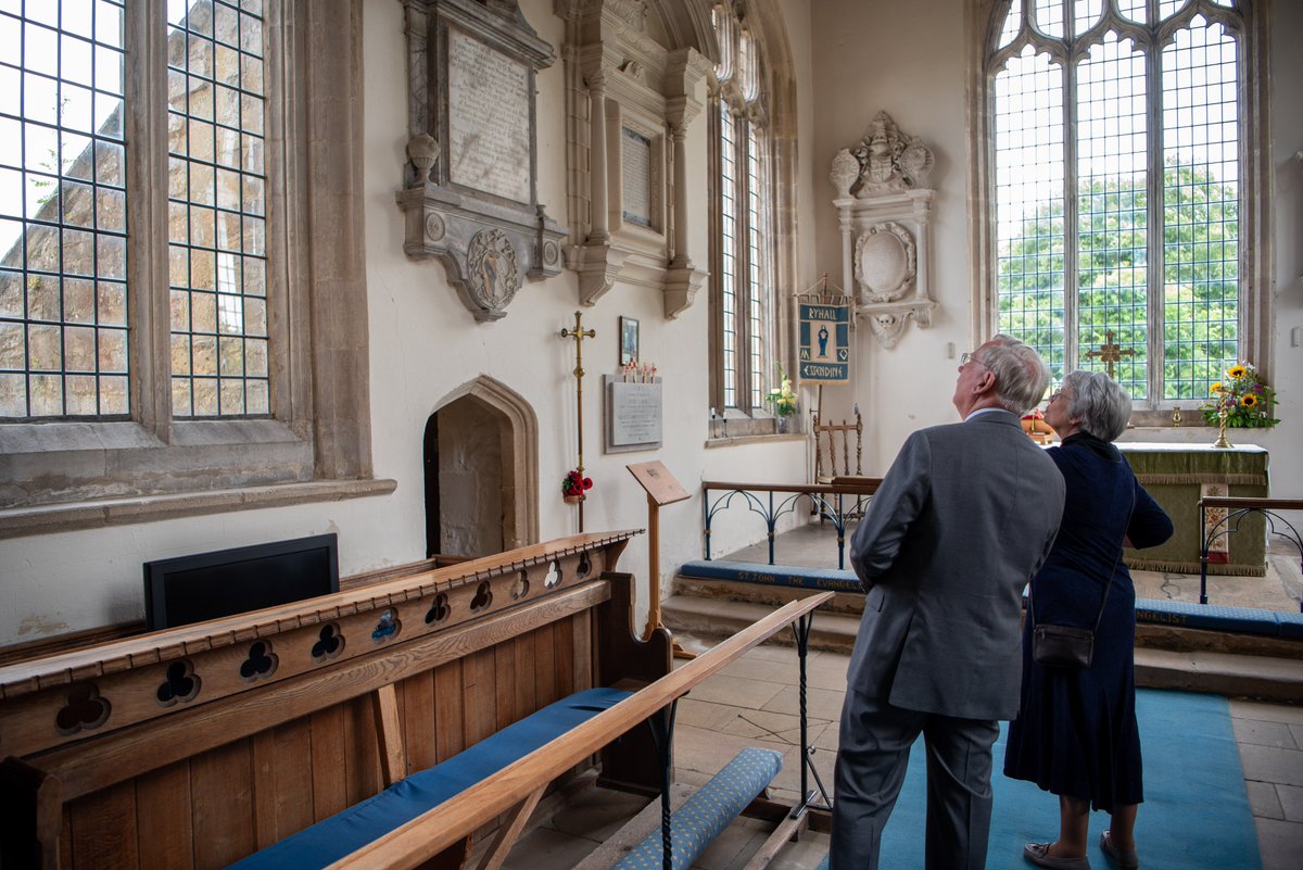 rutlandcouncil's tweet photo. His Royal Highness The Duke of Gloucester viewing restoration work at St John Church in #Ryhall, before a tour of The Green Dragon pub’s medieval vaulted beer cellar: https://t.co/gxSH2VYcia https://t.co/emNO2DkQhf