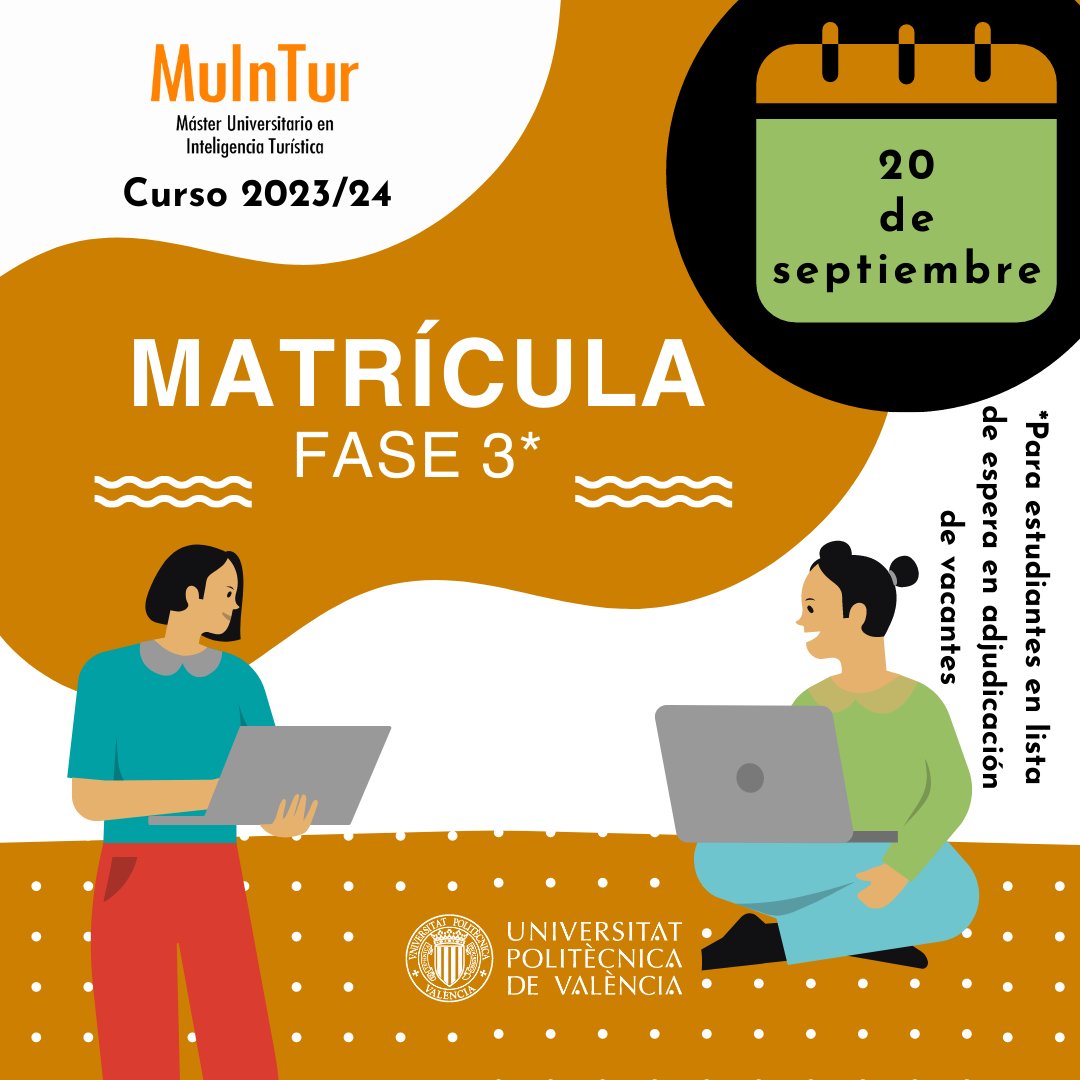 masterInTur's tweet photo. ⚠️Importante⚠️

👉Para quienes consiguieron la plaza en las adjudicaciones de la lista de espera publicadas ayer, hoy tenéis la matrícula.

👉Y para quienes presentasteis reclamaciones recordad que las resoluciones estarán como máximo hasta el 22 de este mes.

#preinscripcionUPV https://t.co/qdaBOUxd5f